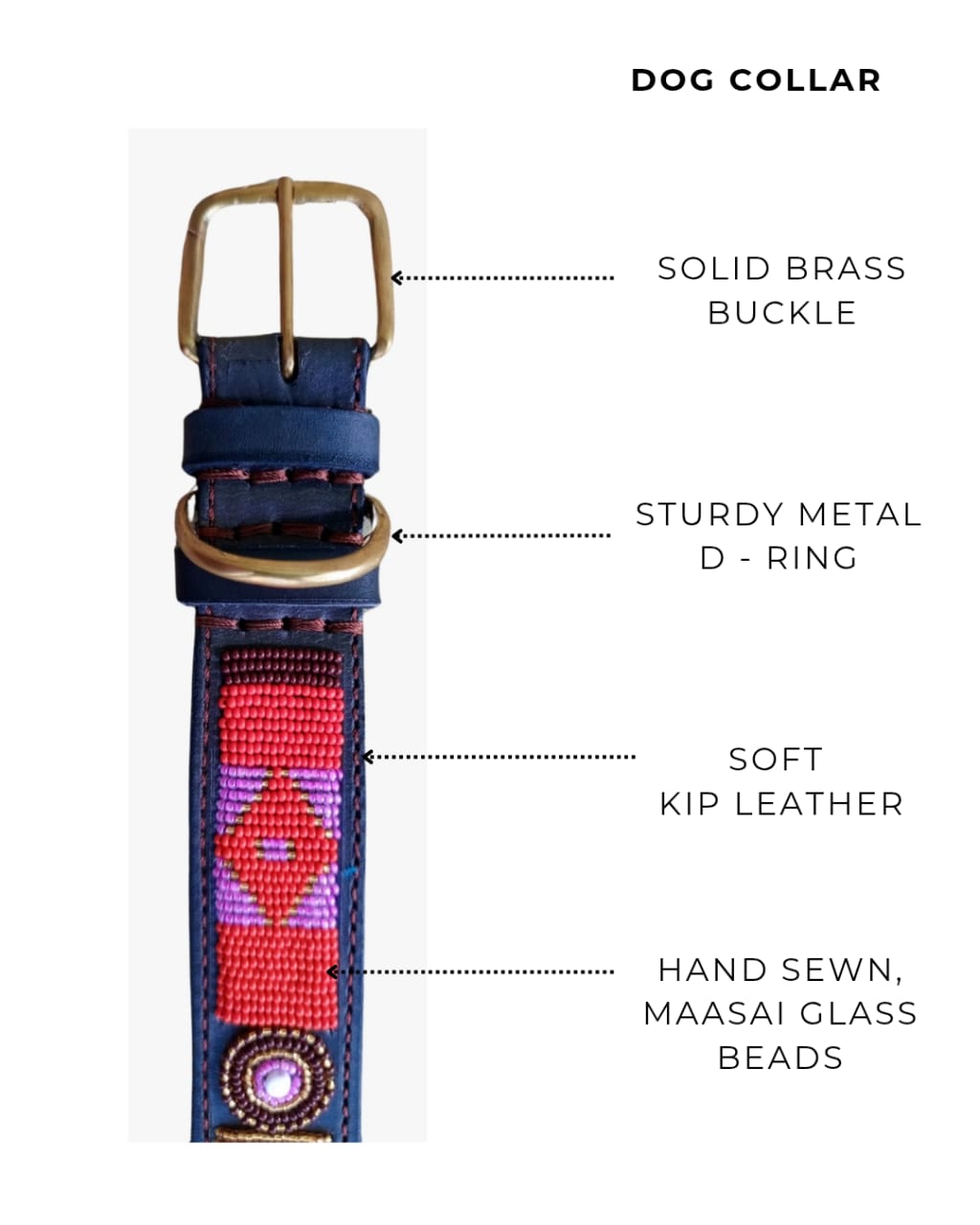 Handcrafted Maasai Dog Collar - Pink Red Geometric
