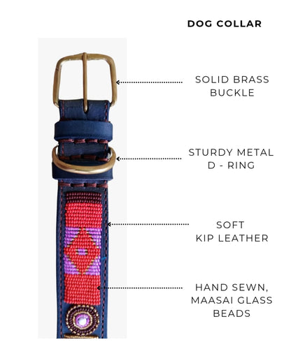 Handcrafted Maasai Dog Collar - Pink Red Geometric
