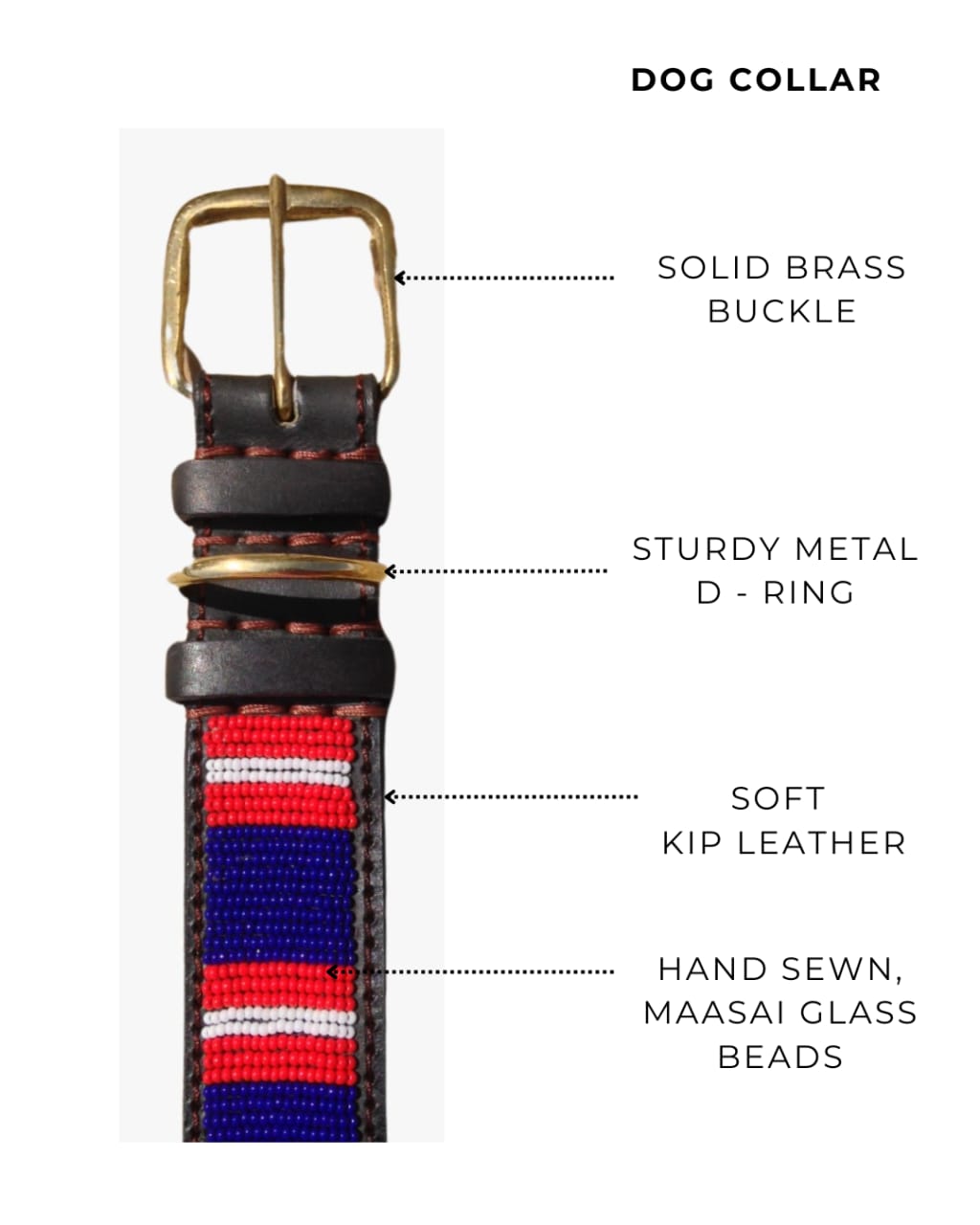 Handcrafted Maasai Dog Collar - Blue Red Stripes