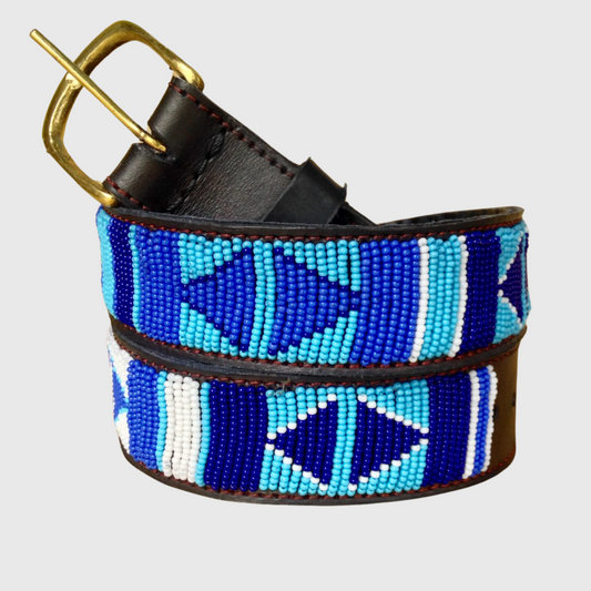 Handcrafted Maasai Belt - Blue & White Geometric