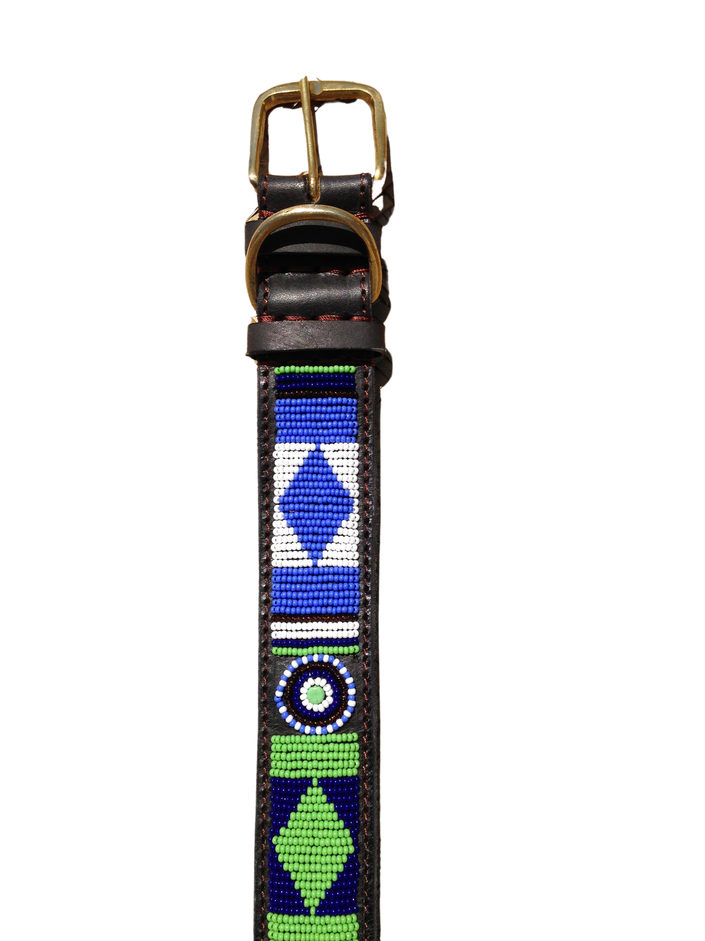 Handcrafted Maasai Dog Collar - Green/Blue Geometric