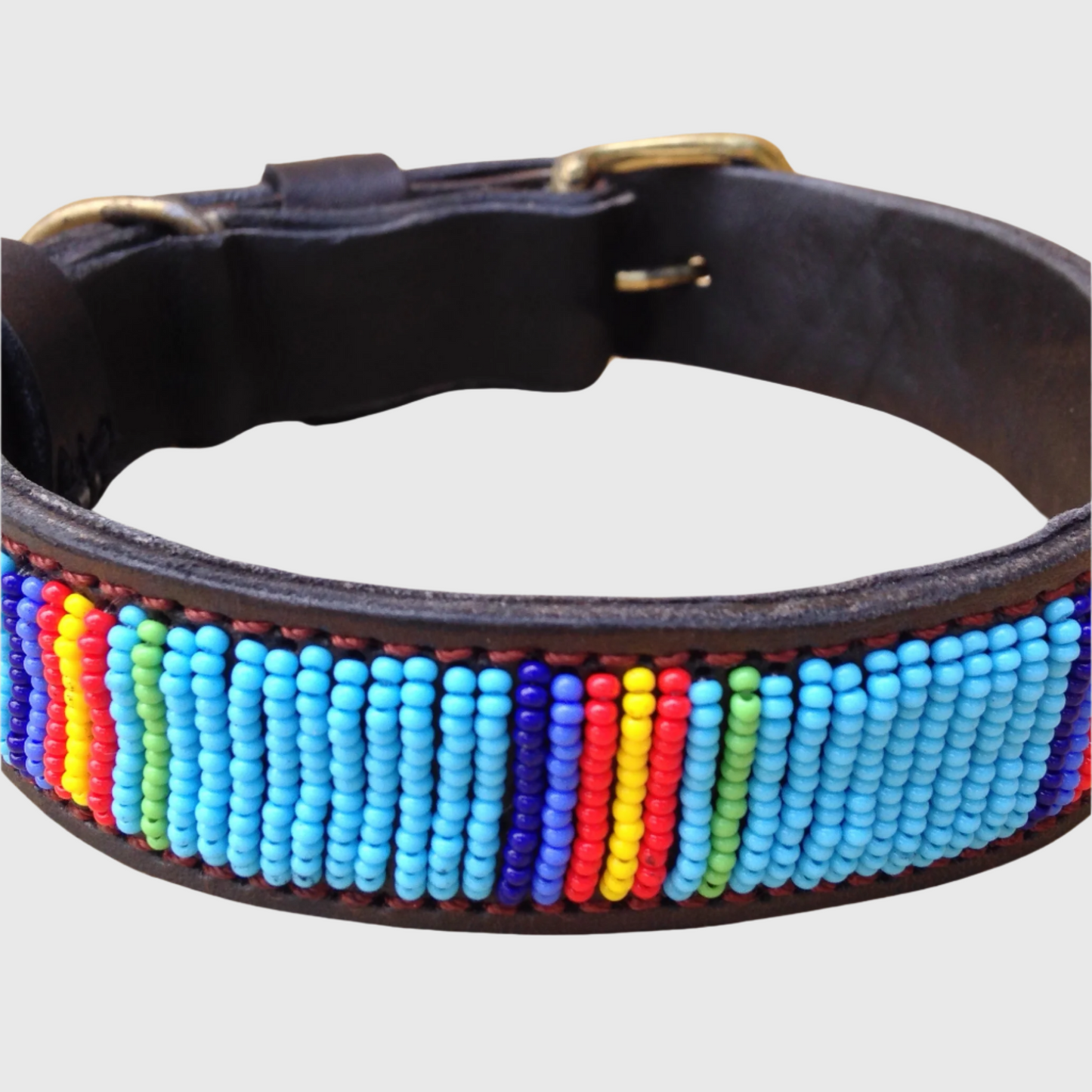 Handcrafted Maasai Dog Collar - Blue Stripes