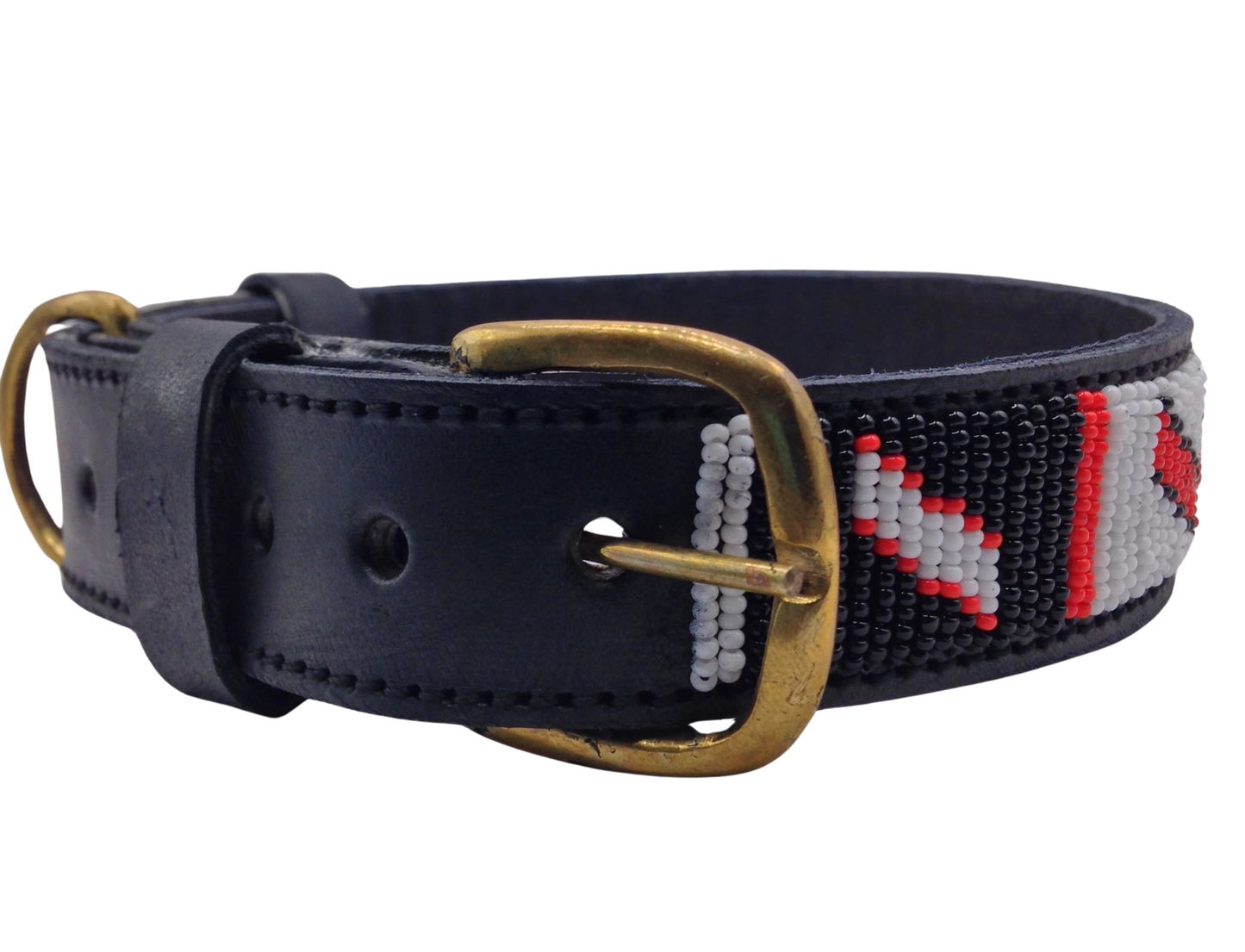 Handcrafted Maasai Dog Collar - Red White Geometric
