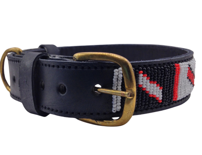 Handcrafted Maasai Dog Collar - Red White Geometric