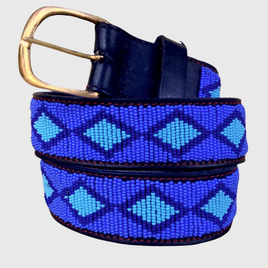 Handcrafted Maasai Belt - Electric Blue Geometric