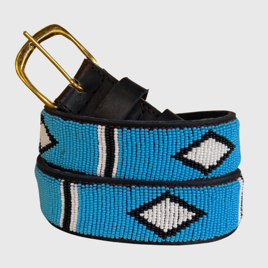 Handcrafted Maasai Belt - Sky Blue Geometric