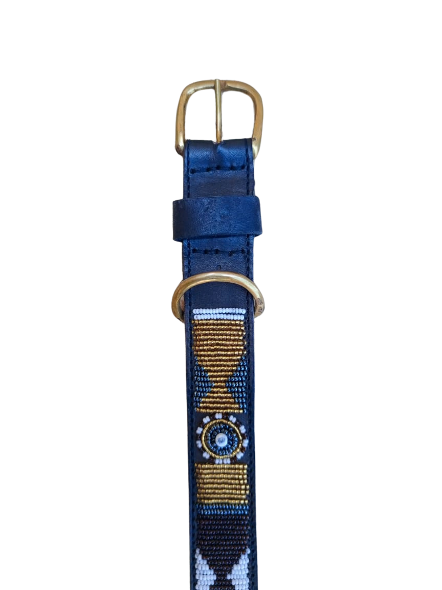 Handcrafted Maasai Dog Collar -Brown Gold Geometric