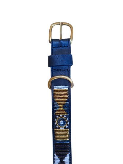Handcrafted Maasai Dog Collar -Brown Gold Geometric