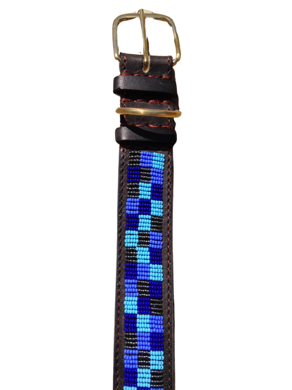 Handcrafted Maasai Dog Collar - Blue Gold Geometric