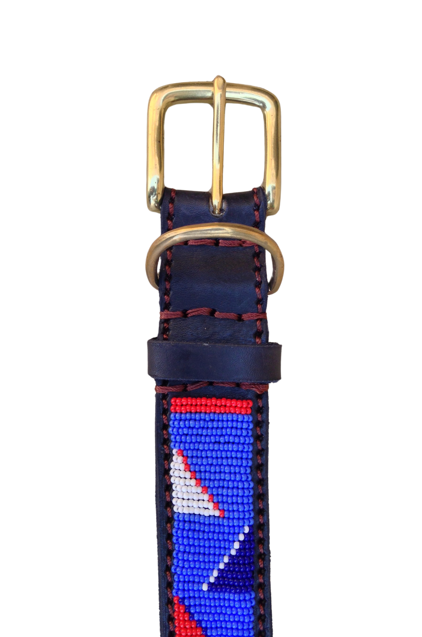 Handcrafted Maasai Dog Collar - Blue Red Geometric