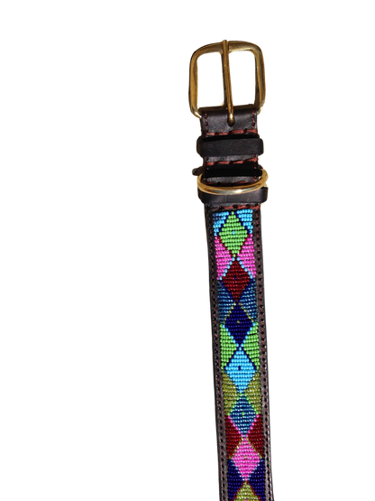 Handcrafted Maasai Dog Collar - Pink Blue Geometric