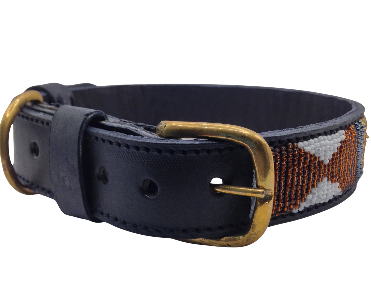 Handcrafted Maasai Dog Collar -Brown Gold Geometric