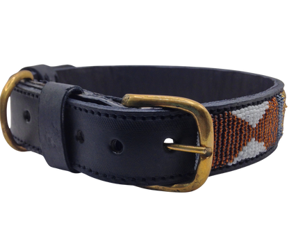 Handcrafted Maasai Dog Collar -Brown Gold Geometric