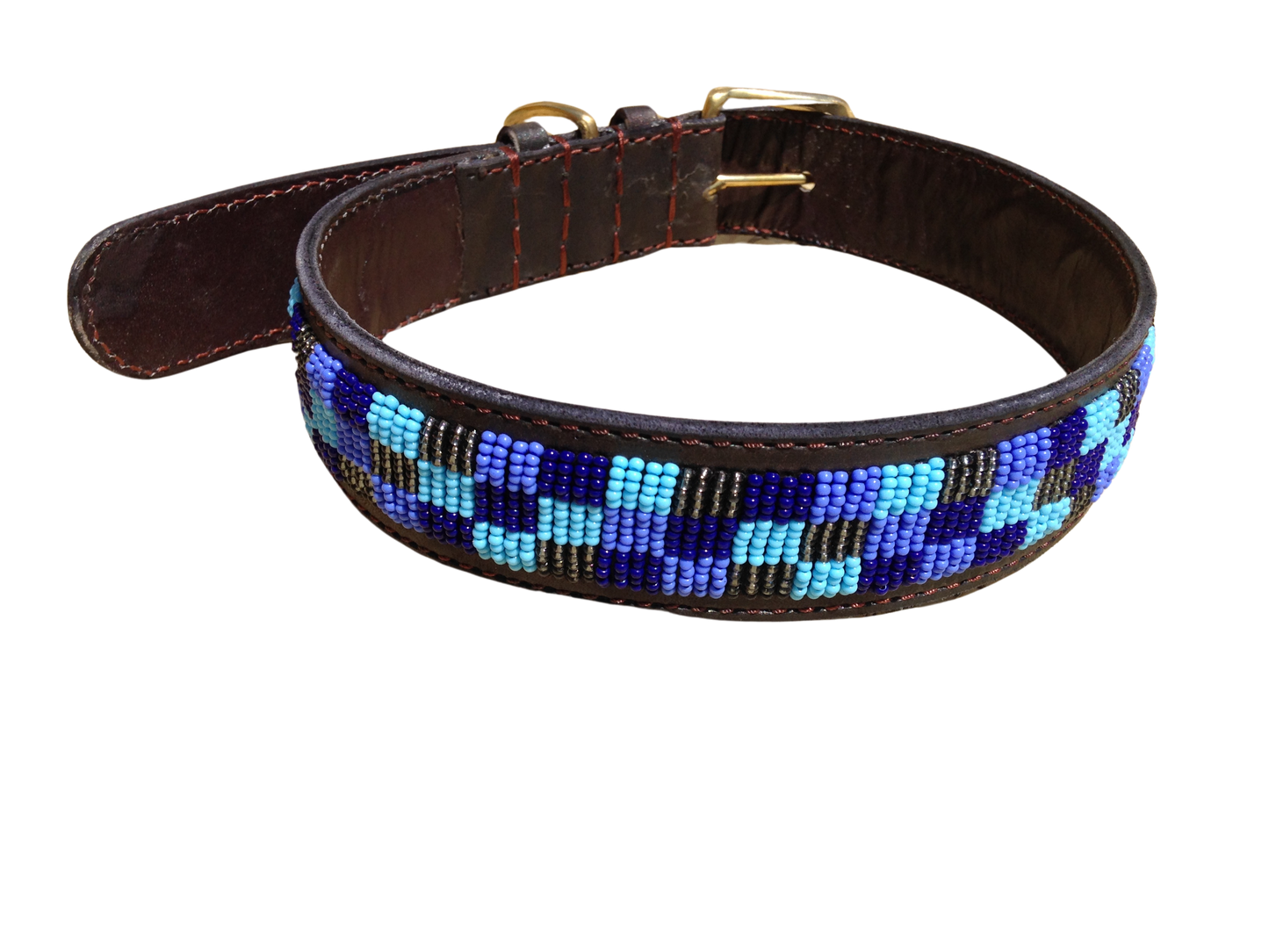 Handcrafted Maasai Dog Collar - Blue Gold Geometric