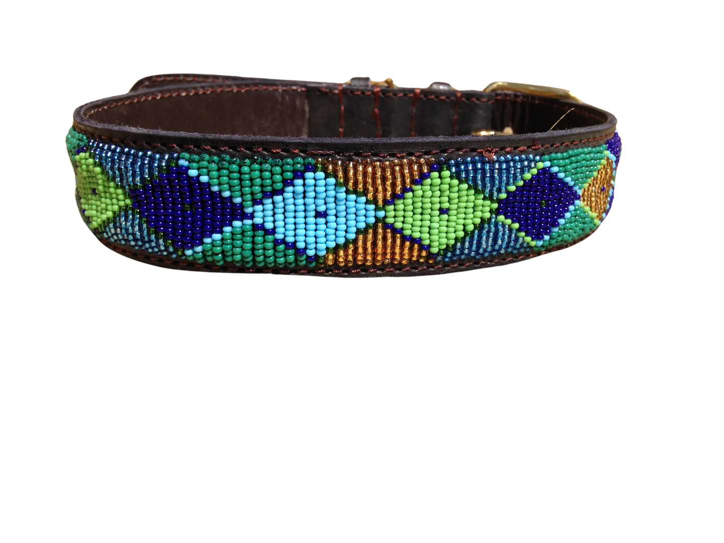 Handcrafted Maasai Dog Collar - Green Gold Geometric