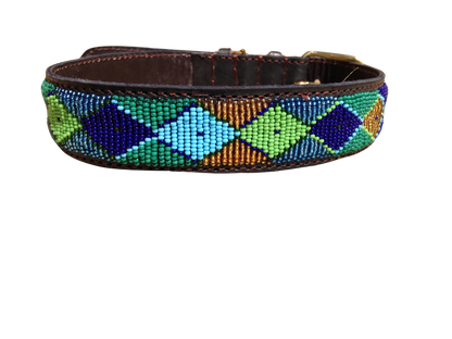 Handcrafted Maasai Dog Collar - Green Gold Geometric