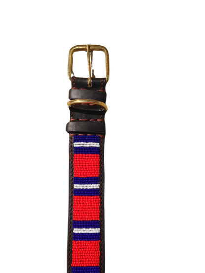 Handcrafted Maasai Dog Collar -  Red Blue Stripes