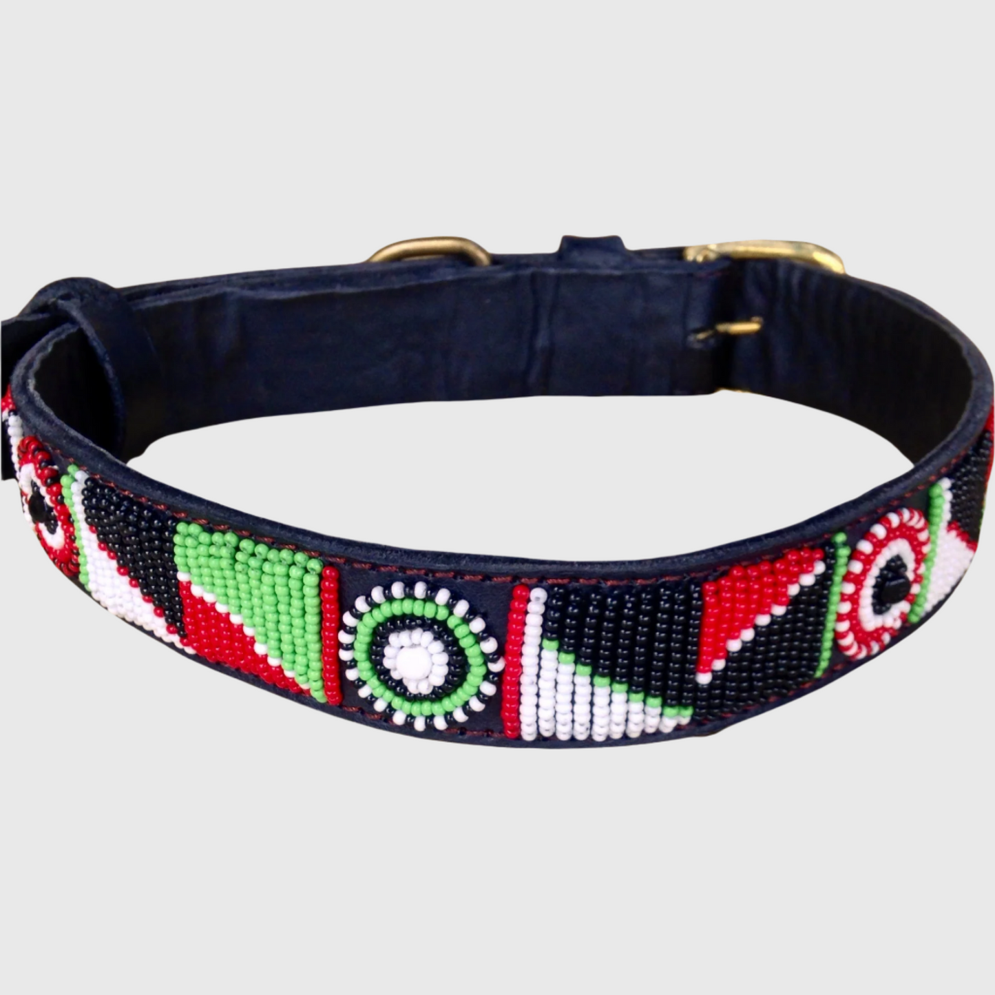 Handcrafted Maasai Dog Collar - Red Green Geometric