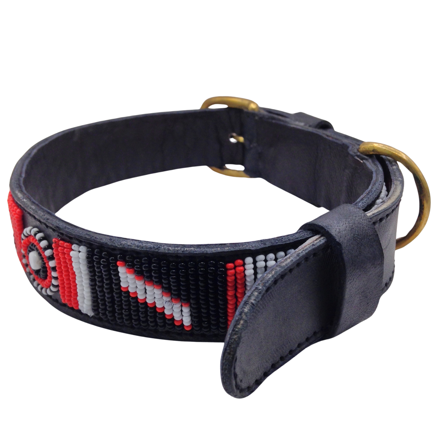 Handcrafted Maasai Dog Collar - Red White Geometric