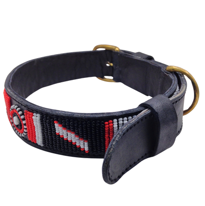 Handcrafted Maasai Dog Collar - Red White Geometric