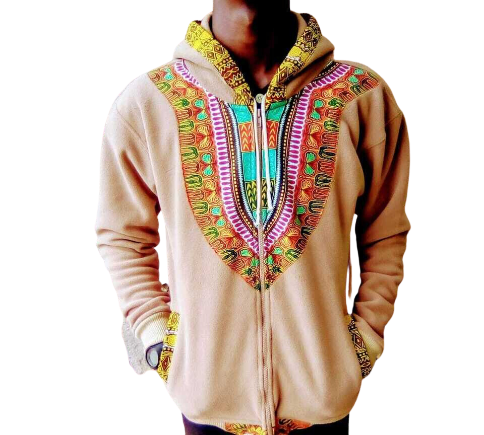 Hoodie Dashiki Fleece Beige
