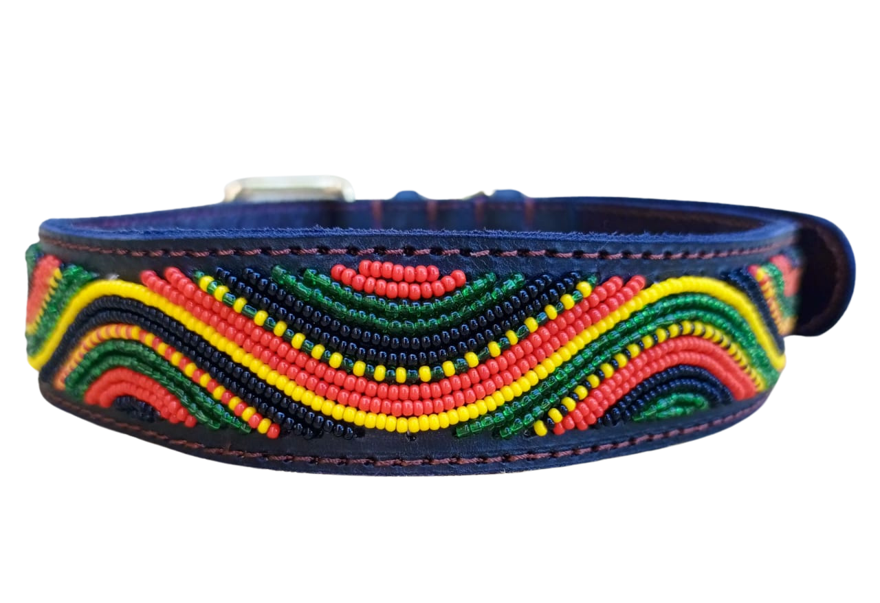 Handcrafted Maasai Dog Collar - Colorful Waves