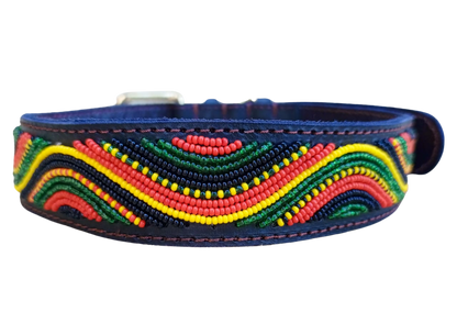 Handcrafted Maasai Dog Collar - Colorful Waves