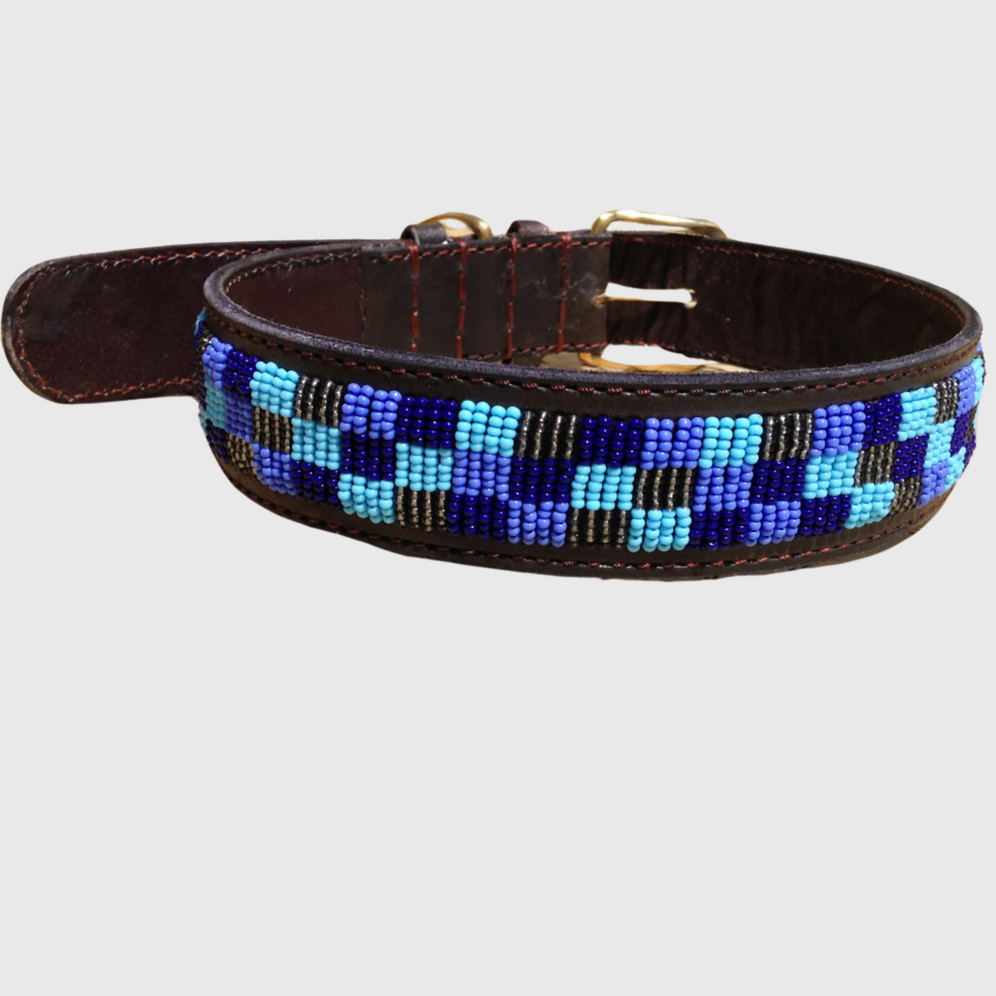 Handcrafted Maasai Dog Collar - Blue Gold Geometric