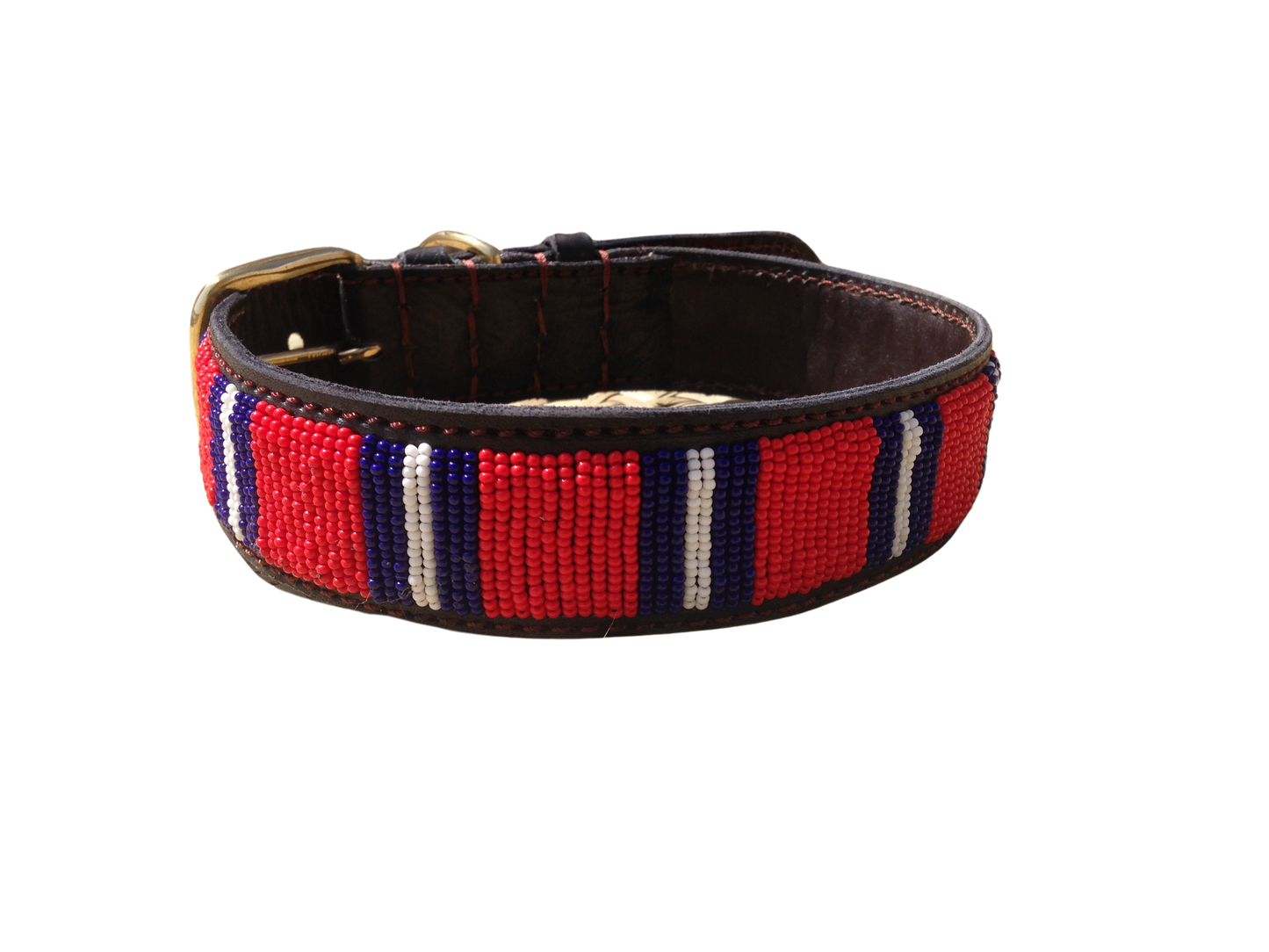 Handcrafted Maasai Dog Collar -  Red Blue Stripes