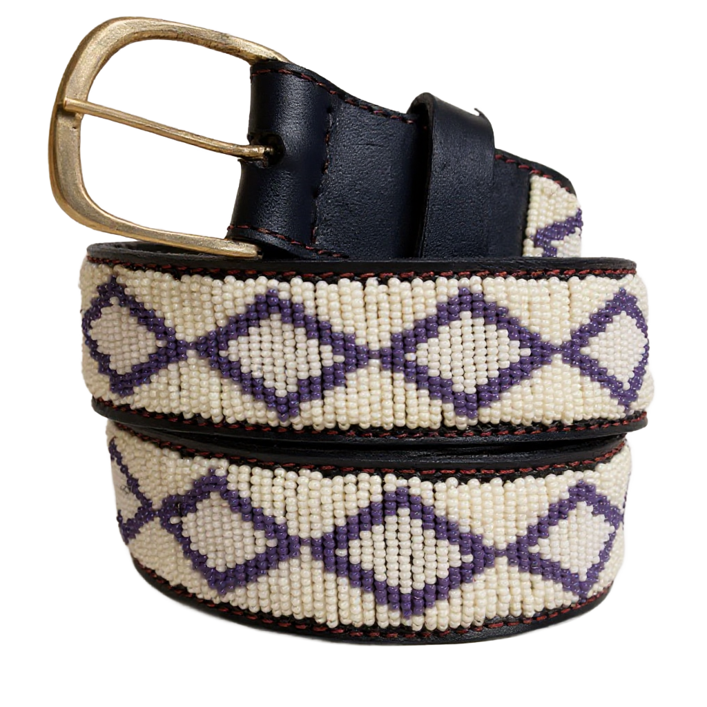 Handcrafted Maasai Belt - Ivory Gray Geometric