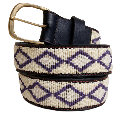 Handcrafted Maasai Belt - Ivory Gray Geometric