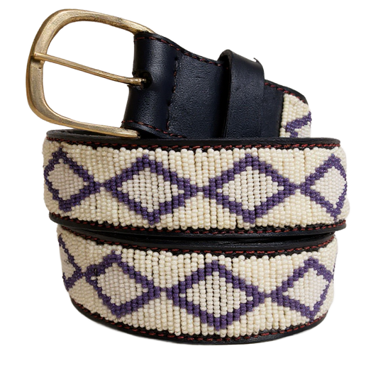 Handcrafted Maasai Belt - Ivory Gray Geometric
