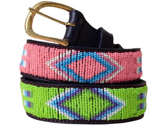 Handcrafted Maasai Belt - Pink Green Geometric