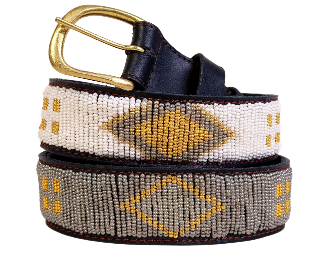 Handcrafted Maasai Belt - Gold Ivory Geometric