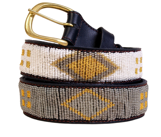 Handcrafted Maasai Belt - Gold Ivory Geometric