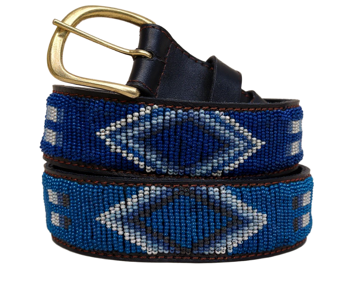 Handcrafted Maasai Belt - Navy Blue Geometric
