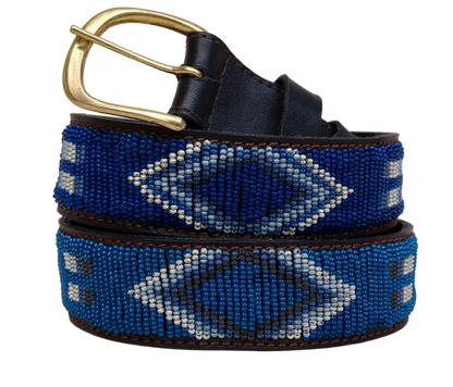 Handcrafted Maasai Belt - Navy Blue Geometric