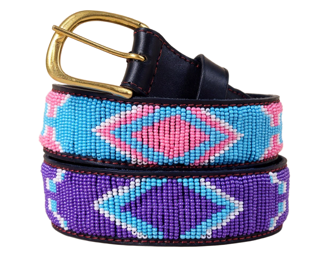 Handcrafted Maasai Belt - Pink Blue Geometric