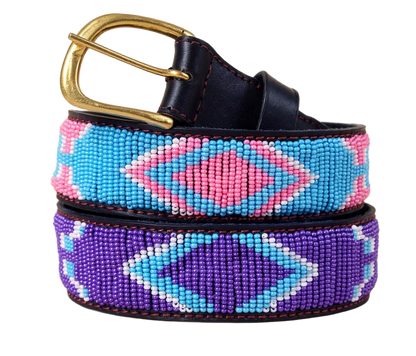 Handcrafted Maasai Belt - Pink Blue Geometric