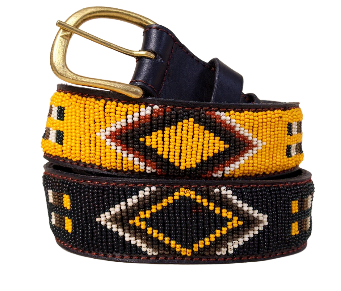 Handcrafted Maasai Belt - Black Yellow Geometric
