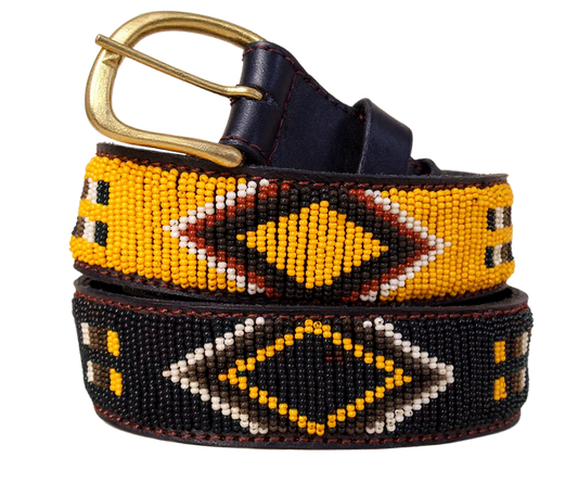 Handcrafted Maasai Belt - Black Yellow Geometric