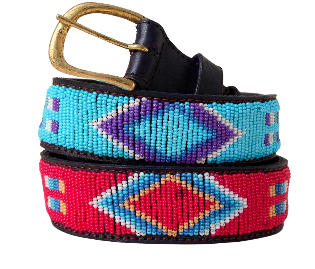 Handcrafted Maasai Belt - Blue Red Geometric