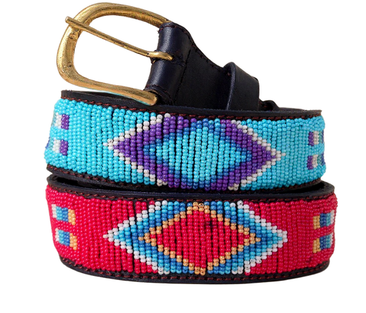 Handcrafted Maasai Belt - Blue Red Geometric