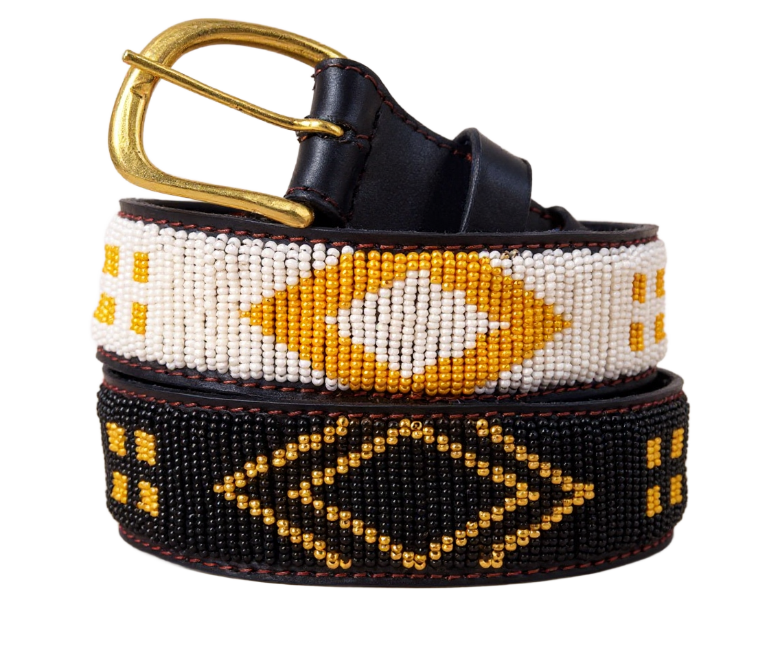 Handcrafted Maasai Belt - Black Yellow White Geometric