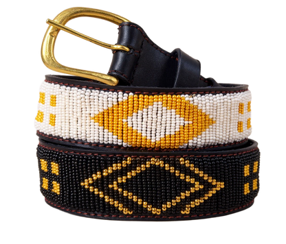 Handcrafted Maasai Belt - Black Yellow White Geometric