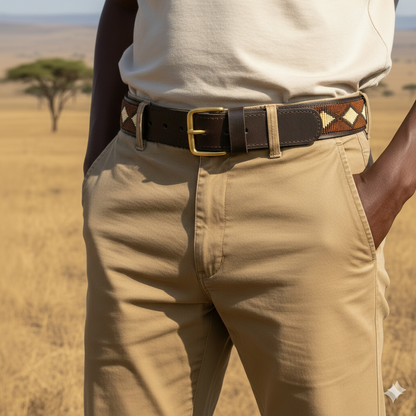 Handcrafted Maasai Belt - Brown Beige Geometric