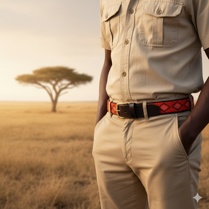 Handcrafted Maasai Belt - Burgundy Geometric