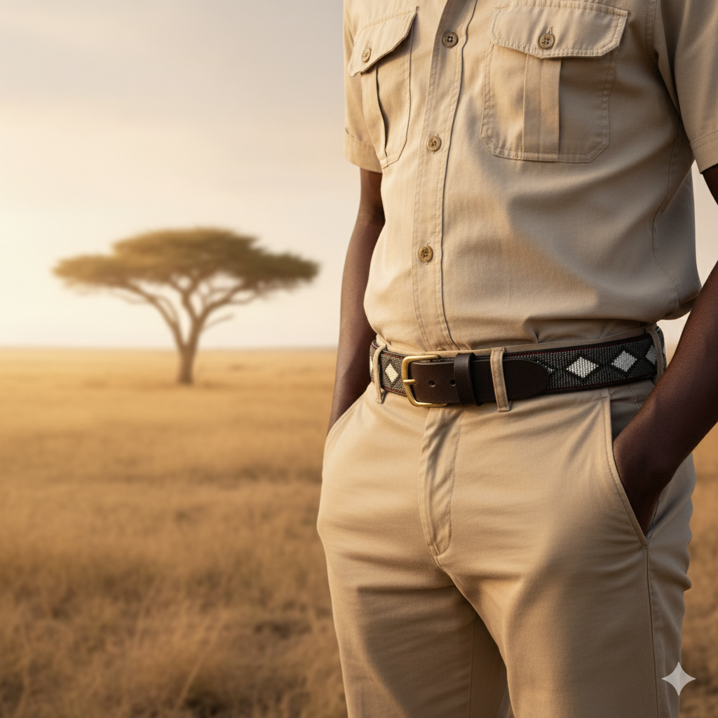 Handcrafted Maasai Belt - Charcoal Gray Geometric