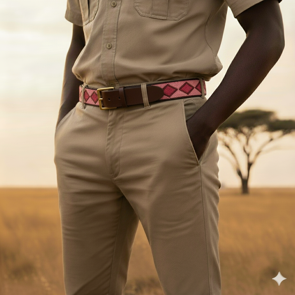 Handcrafted Maasai Belt - Pink Geometric